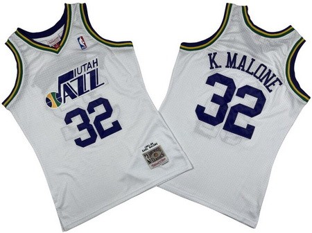 Men's Utah Jazz #32 Karl Malone White 1991 Throwback Swingman Jersey