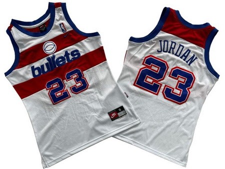 Men's Washington Bullets #23 Michael Jordan Whtie Throwback Swingman Jersey