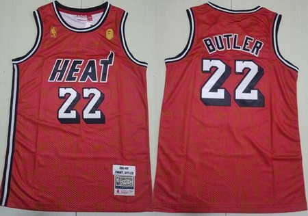 Men's Miami Heat #22 Jimmy Butler Red Bape 2019 Throwback Swingman Jersey