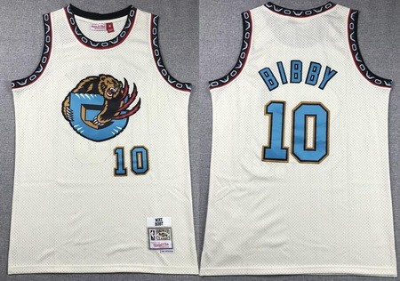 Men's Memphis Grizzlies #10 Mike Bibby Cream Chainstitch Throwback Swingman Jersey