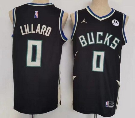 Men's Milwaukee Bucks #0 Damian Lillard Black Statement Icon Sponsor Swingman Jersey