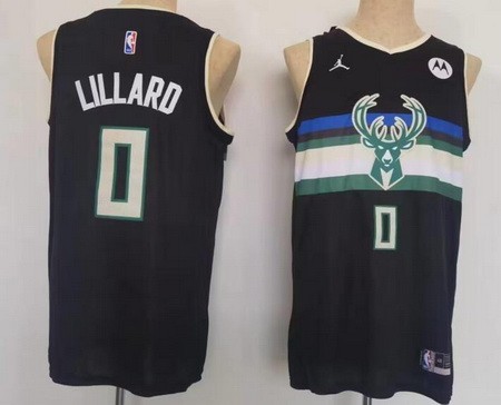 Men's Milwaukee Bucks #0 Damian Lillard Black 2021 Statement Icon Sponsor Swingman Jersey