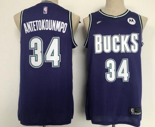 Men's Milwaukee Bucks #34 Giannis Antetokounmpo Purple Classic Icon Sponsor Swingman Jersey