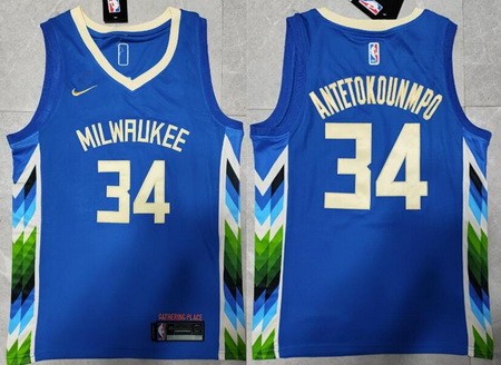 Men's Milwaukee Bucks #34 Giannis Antetokounmpo Blue 2022 City Icon Swingman Jersey