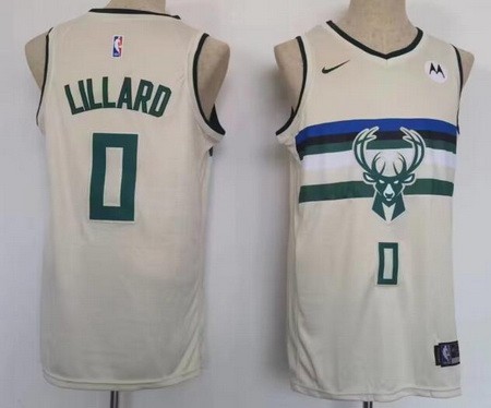 Men's Milwaukee Bucks #0 Damian Lillard Cream City Icon Sponsor Swingman Jersey