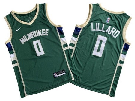 Men's Milwaukee Bucks #0 Damian Lillard Green Icon Swingman Jersey