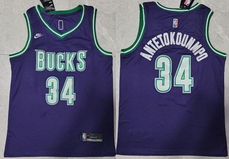 Men's Milwaukee Bucks #34 Giannis Antetokounmpo Purple Classic Icon Swingman Jersey