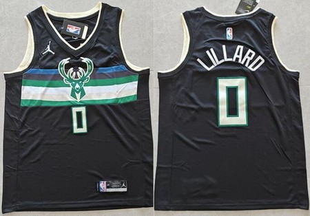 Men's Milwaukee Bucks #0 Damian Lillard Black 2021 Statement Icon Swingman Jersey