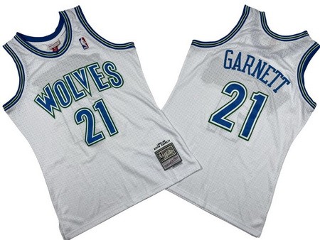 Men's Minnesota Timberwolves #21 Kevin Garnett White 1995 Throwback Swingman Jersey