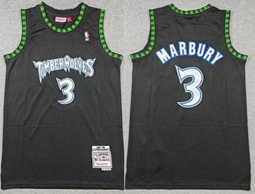 Men's Minnesota Timberwolves #3 Stephen Marbury Black 1997 Throwback Swingman Jersey