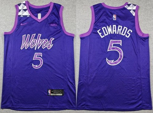 Men's Minnesota Timberwolves #5 Anthony Edwards Purple Sponsor Swingman Jersey