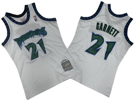 Men's Minnesota Timberwolves #21 Kevin Garnett White 1997 Throwback Swingman Jersey