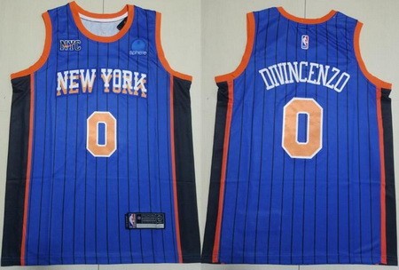 Men's New York Knicks #0 Donte DiVincenzo Blue City Sponsor Swingman Jersey