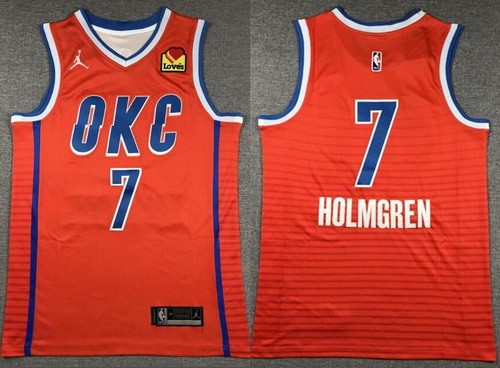 Men's Oklahoma City Thunder #7 Chet Holmgren Orange Statement Icon Sponsor Swingman Jersey