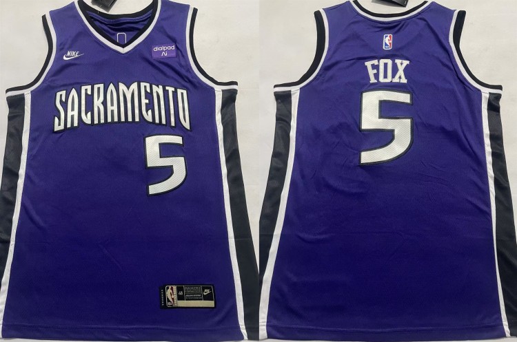 Men's Sacramento Kings #5 DeAaron Fox Purple 2024 City Edition Swingman Sponsor Stitched Jersey