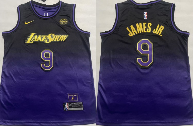 Men's Los Angeles Lakers #9 Bronny James Purple 2024-25 City Edition Stitched Basketball Jersey