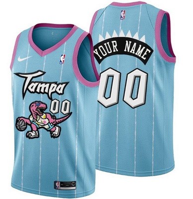 Men's Toronto Raptors Customized Pink Blue 2021 Tampa City Stitched Swingman Jersey