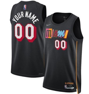 Unisex Miami Heat Customized Black City Diamond 75th Icon Hot Press Jersey