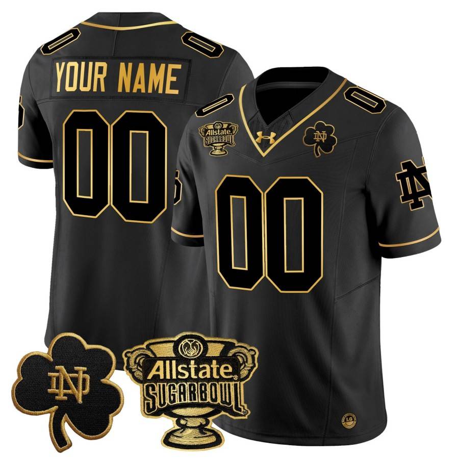 Custom Notre Dame Fighting Irish 2024 Sugar Bowl Gold Patch Vapor Limited Stitched Jersey Black Gold