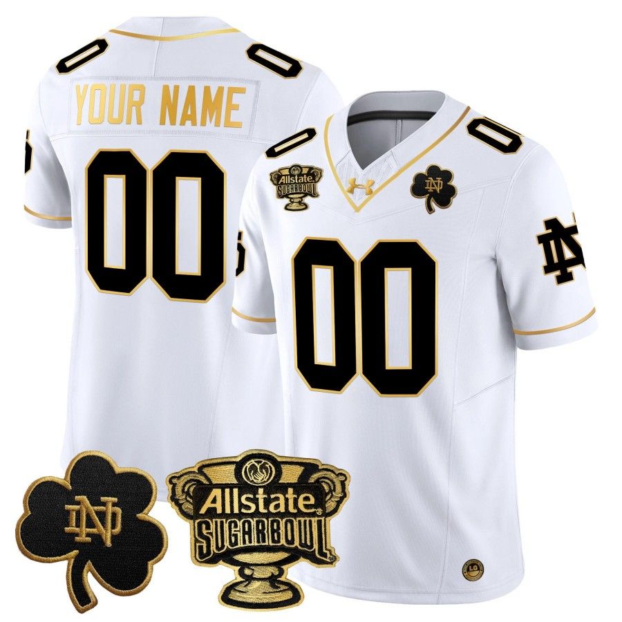 Custom Notre Dame Fighting Irish 2024 Sugar Bowl Gold Patch Vapor Limited Stitched Jersey White Gold