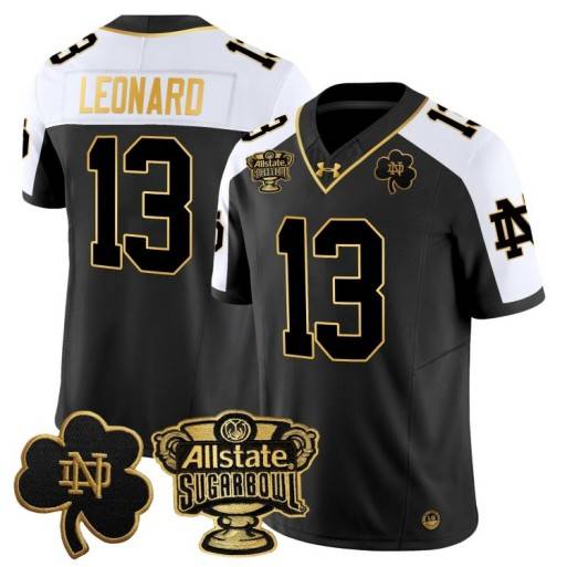 Men's Notre Dame Fighting Irish #13 Riley Leonard 2024 Sugar Bowl Gold Patch Vapor Limited Stitched Jersey Alternate