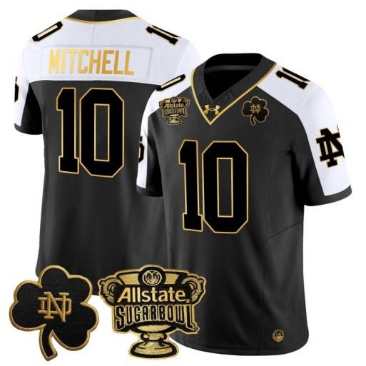 Men's Notre Dame Fighting Irish #10 Kris Mitchell 2024 Sugar Bowl Gold Patch Vapor Limited Stitched Jersey Alternate