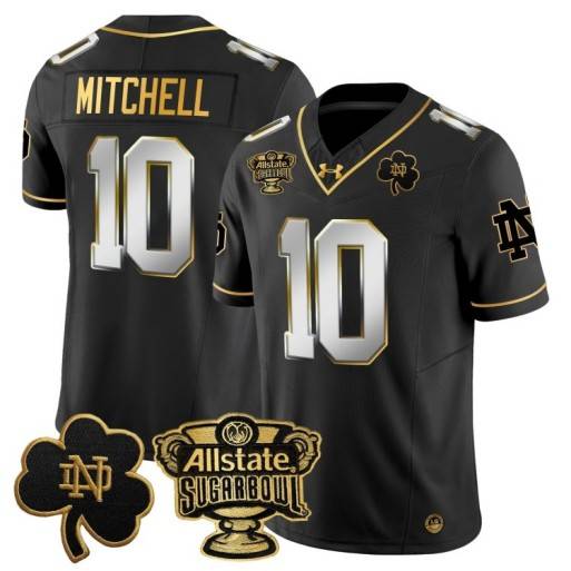 Men's Notre Dame Fighting Irish #10 Kris Mitchell 2024 Sugar Bowl Gold Patch Vapor Limited Stitched Jersey Black Limited