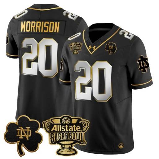 Men's Notre Dame Fighting Irish #20 Benjamin Morrison 2024 Sugar Bowl Gold Patch Vapor Limited Stitched Jersey Black Limited