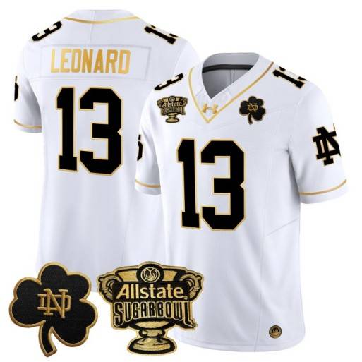 Men's Notre Dame Fighting Irish #13 Riley Leonard 2024 Sugar Bowl Gold Patch Vapor Limited Stitched Jersey White Gold