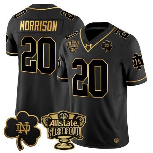 Men's Notre Dame Fighting Irish #20 Benjamin Morrison 2024 Sugar Bowl Gold Patch Vapor Limited Stitched Jersey Black Gold