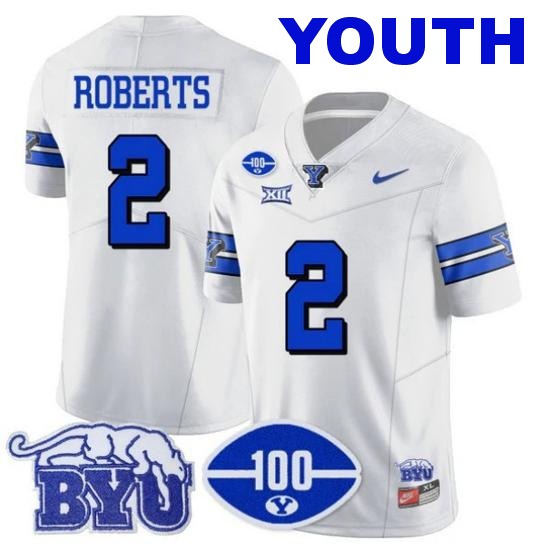 Youth BYU Cougars #2 Chase Roberts 100th Season 2024 NCAA Football Nike Limited Vapor Stitched Jersey White