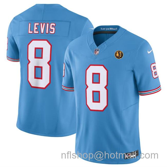 Men's Tennessee Titans #8 Will Levis Blue 2023 F.U.S.E. Throwback With John Madden Patch Vapor Limited Stitched Football Jersey