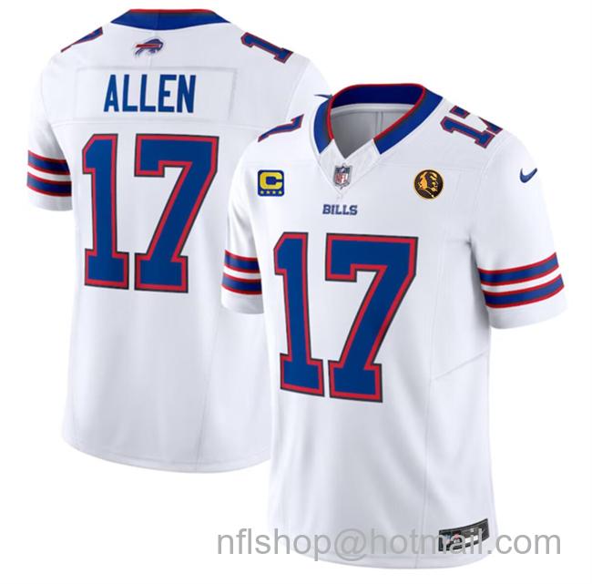 Men's Buffalo Bills #17 Josh Allen White 2023 F.U.S.E. With 4-Star C Ptach And John Madden Patch Vapor Limited Stitched Football Jersey