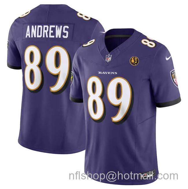 Men's Baltimore Ravens #89 Mark Andrews Purple 2023 F.U.S.E. With John Madden Patch Vapor Limited Stitched Football Jersey