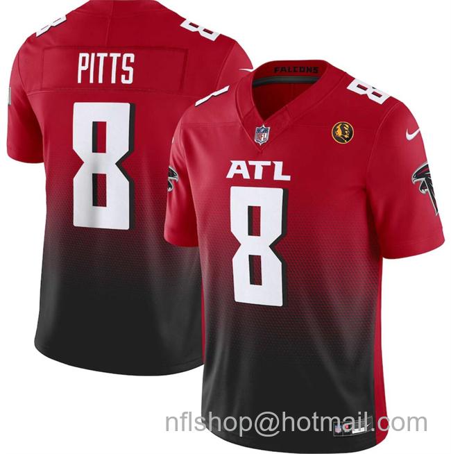 Men's Atlanta Falcons #8 Kyle Pitts Red Black 2023 F.U.S.E. With John Madden Patch Vapor Limited Stitched Football Jersey