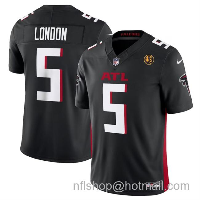 Men's Atlanta Falcons #5 Drake London Black 2023 F.U.S.E. With John Madden Patch Vapor Limited Stitched Football Jersey