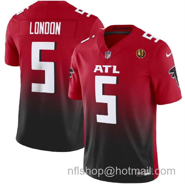 Men's Atlanta Falcons #5 Drake London Red Black 2023 F.U.S.E. With John Madden Patch Vapor Limited Stitched Football Jersey