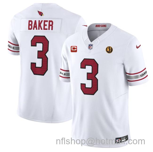 Men's Arizona Cardinals #3 Budda Baker White 2023 F.U.S.E. With 4-Star C Patch And With John Madden Patch Vapor Limited Stitched Football Jersey