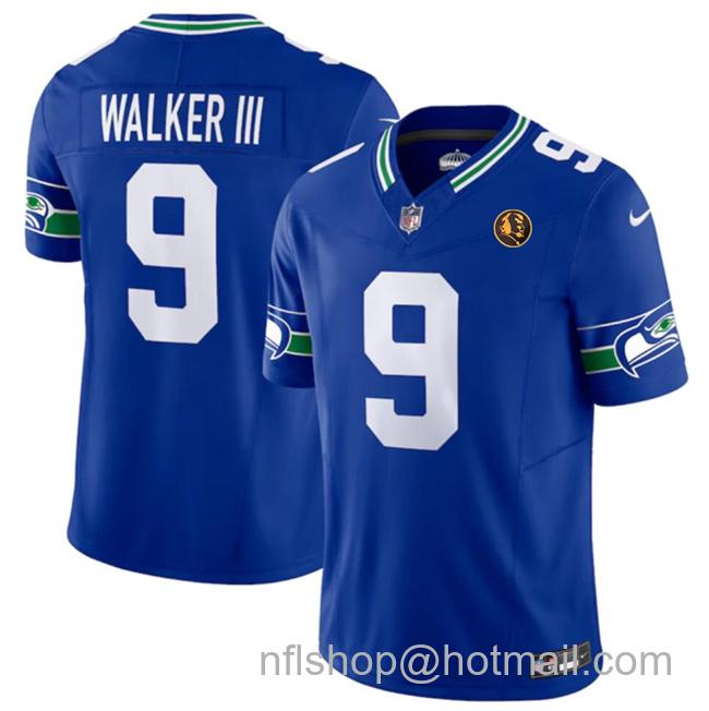 Men's Seattle Seahawks #9 Kenneth Walker III Royal 2023 F.U.S.E. Throwback With John Madden Patch Vapor Limited Stitched Football Jersey