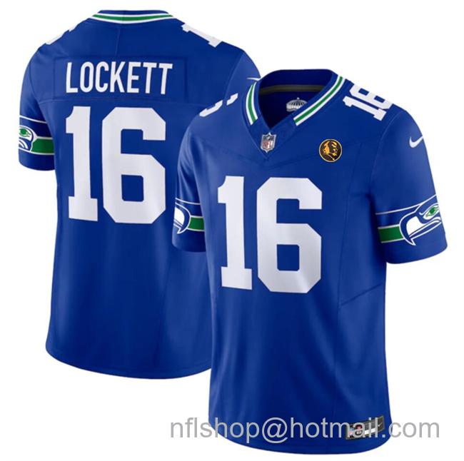 Men's Seattle Seahawks #16 Tyler Lockett Royal 2023 F.U.S.E. Throwback With John Madden Patch Vapor Limited Stitched Football Jersey