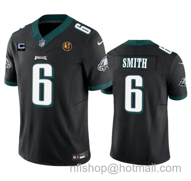 Men's Philadelphia Eagles #6 DeVonta Smith Black 2023 F.U.S.E. With 1-Star C Patch And John Madden Patch Vapor Limited Stitched Football Jersey