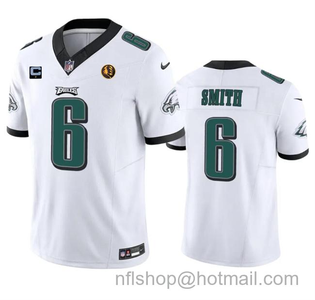 Men's Philadelphia Eagles #6 DeVonta Smith White 2023 F.U.S.E. With 1-Star C Patch And John Madden Patch Vapor Limited Stitched Football Jersey