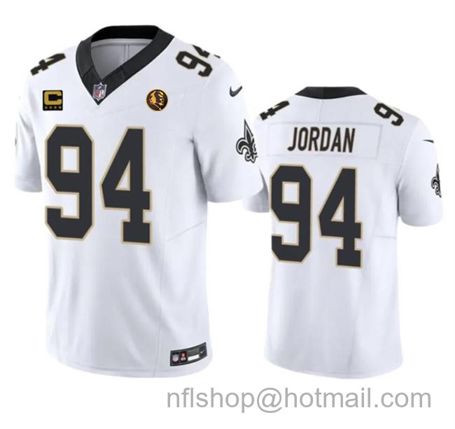 Men's New Orleans Saints #94 Cameron Jordan White 2023 F.U.S.E. With 4-Star C Patch And John Madden Patch Vapor Limited Stitched Football Jersey