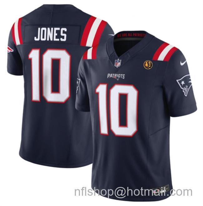 Men's New England Patriots #10 Mac Jones Navy 2023 F.U.S.E. With John Madden Patch Vapor Limited Stitched Football Jersey