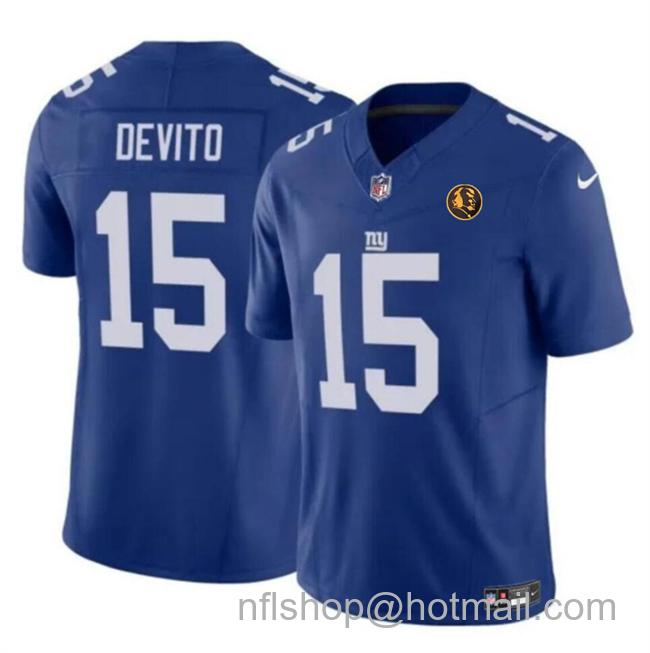 Men's New York Giants #15 Tommy DeVito Blue 2023 F.U.S.E. With John Madden Patch Vapor Limited Stitched Football Jersey