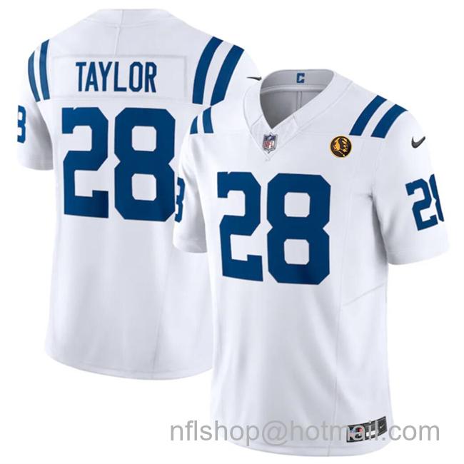 Men's Indianapolis Colts #28 Jonathan Taylor White 2023 F.U.S.E. With John Madden Patch Vapor Limited Stitched Football Jersey