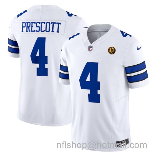 Men's Dallas Cowboys #4 Dak Prescott White 2023 F.U.S.E. With John Madden Patch Vapor Limited Stitched Football Jersey