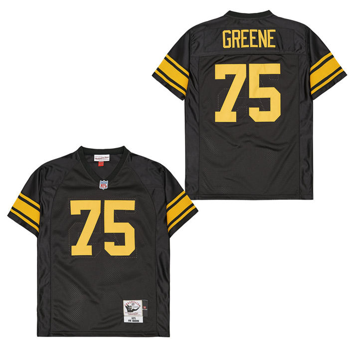 Men's Pittsburgh Steelers #75 Joe Greene Black Yellow 1975 Throwback Jersey