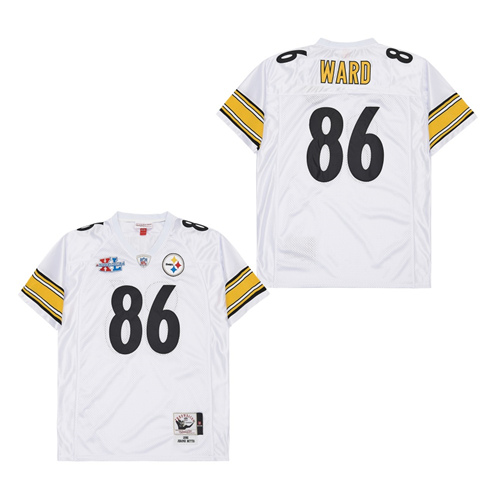 Men's Pittsburgh Steelers #86 Hines Ward White XL Super Bowl 2005 Throwback Jersey