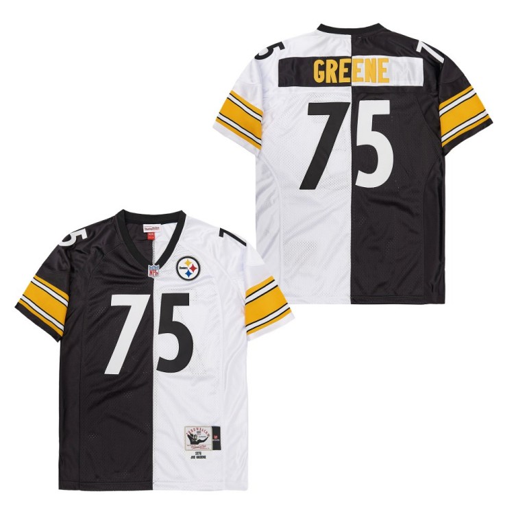 Men's Pittsburgh Steelers #75 Joe Greene Black White Split 1975 Throwback Jersey